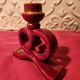 Pair of vintage ceramic candle holders, hand-painted in red and gold.