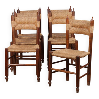 Set of 6 straw-seated chairs, French work, 1940.