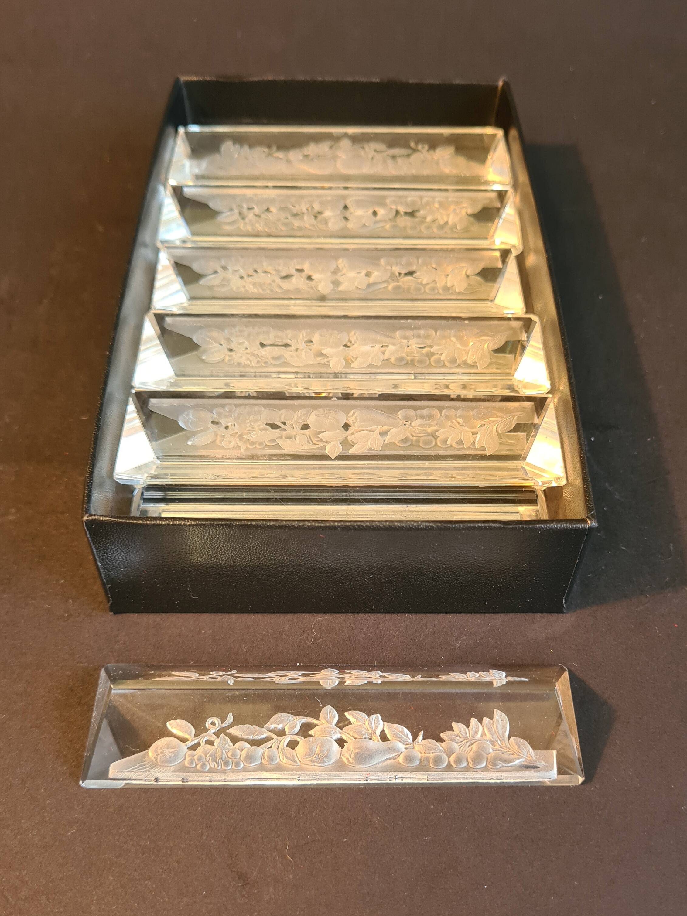 Set of 12 Art Deco Frosted Glass Knife Rests