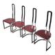 Postmodern chairs in chromed steel and red wood, set of 4, 1980s