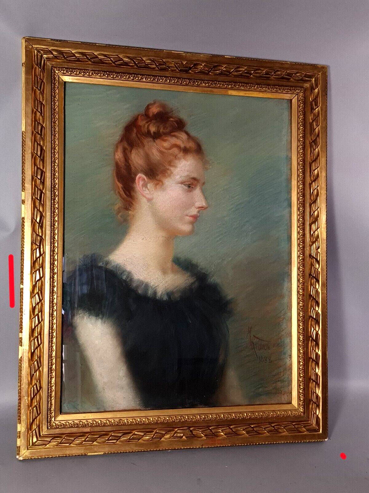 Portrait of an elegant young woman, signed pastel dated 1888, 86x68 cm SC234