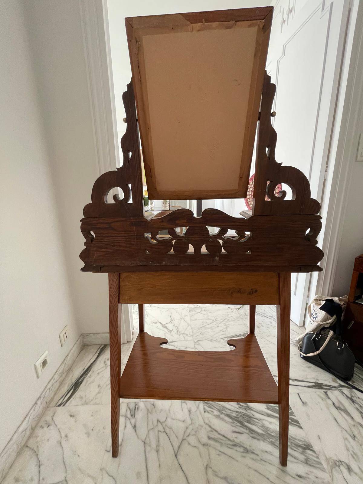Pretty dressing table in yellow earthenware and wood - Art Nouveau style