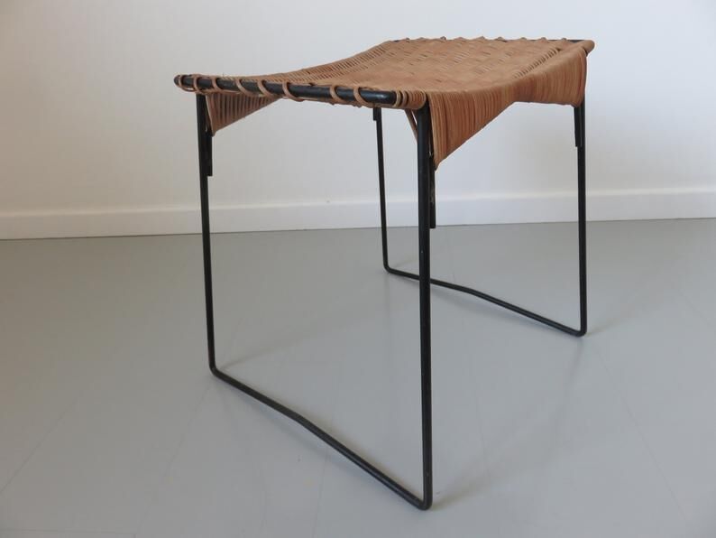 Raoul Guys stool for Airborne in wicker and metal 50s