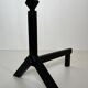 Pair of Modernist Black Iron Andirons with Diamond Finials and Angled Bases