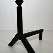 Pair of Modernist Black Iron Andirons with Diamond Finials and Angled Bases