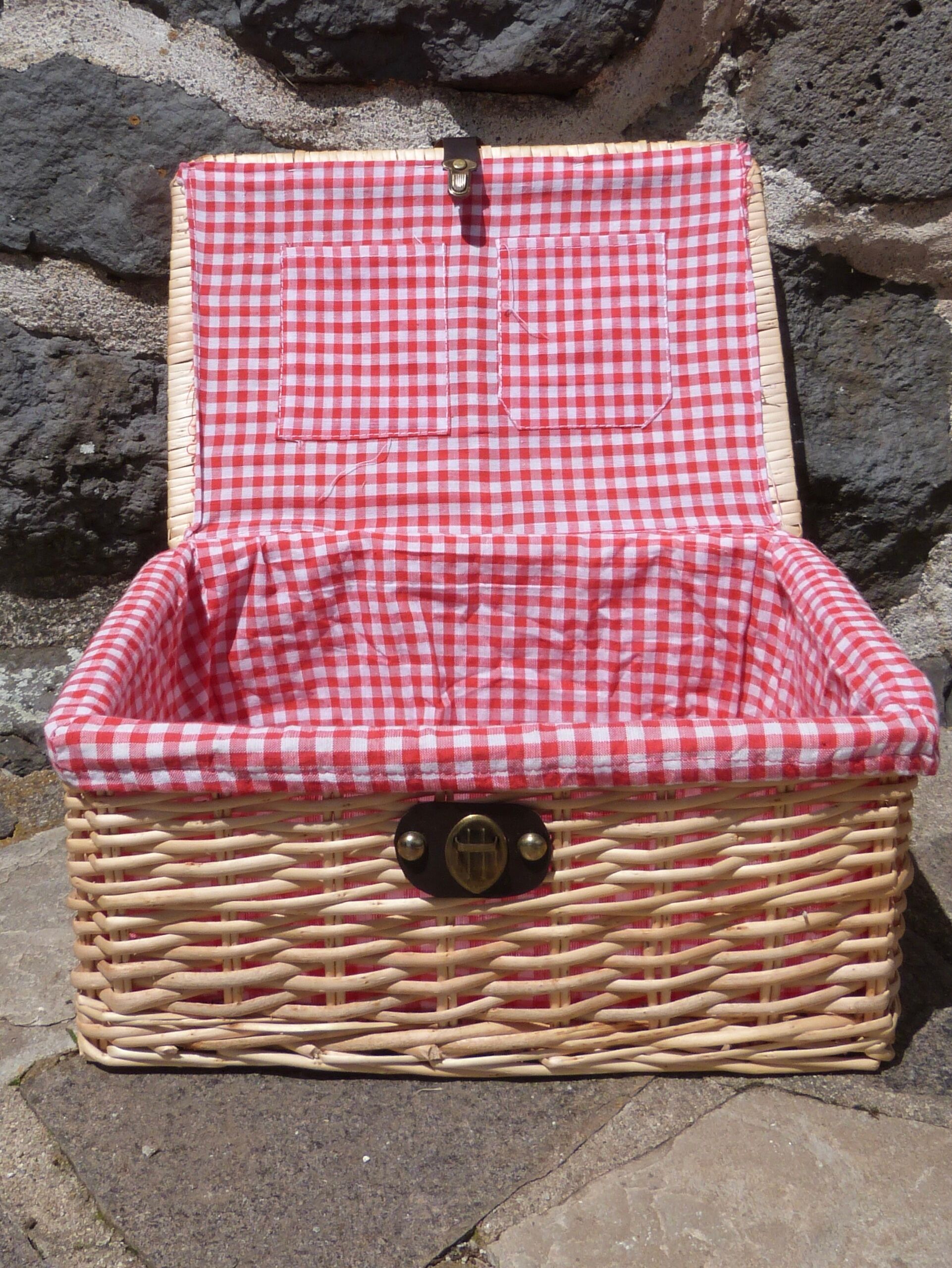 Wicker basket with gingham fabric