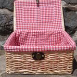 Wicker basket with gingham fabric
