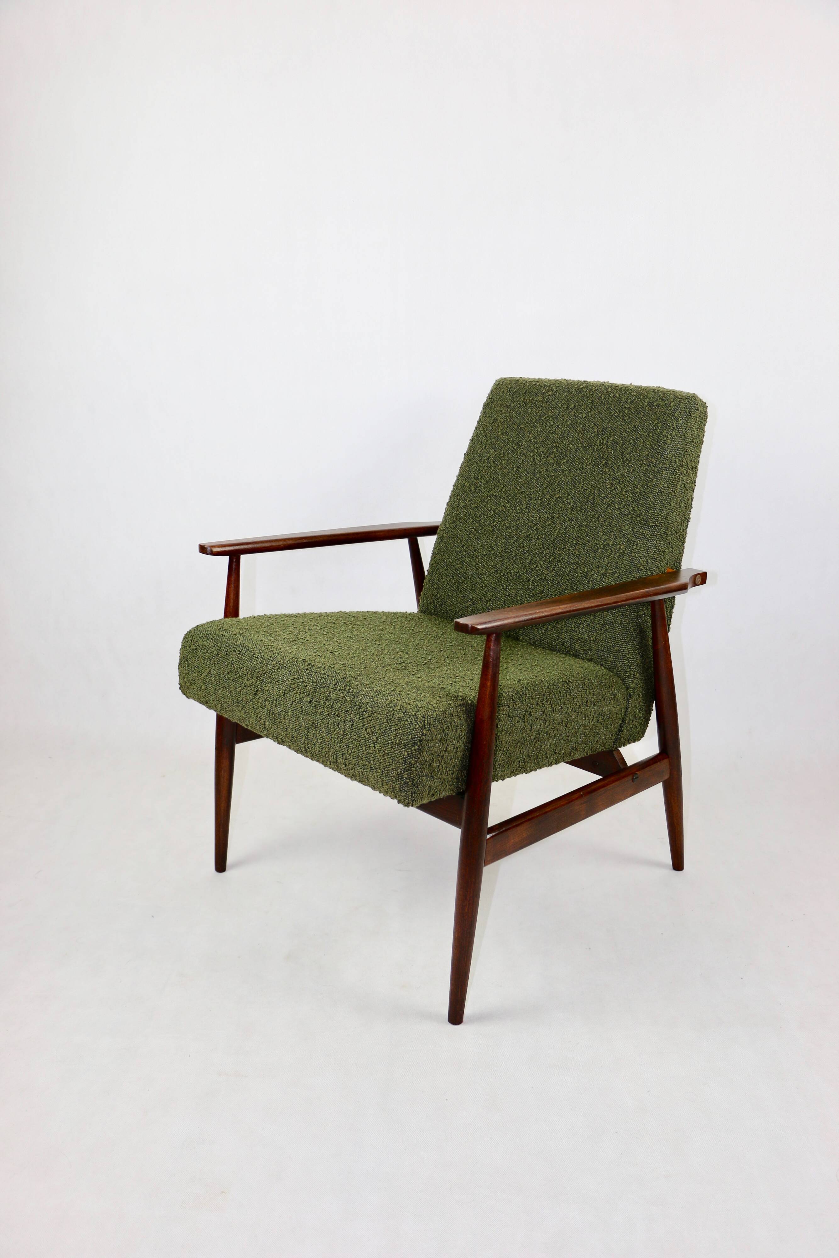 Armchair 'Lis', 1970s olive boucle, design by Henryk Lis - 2 pieces available