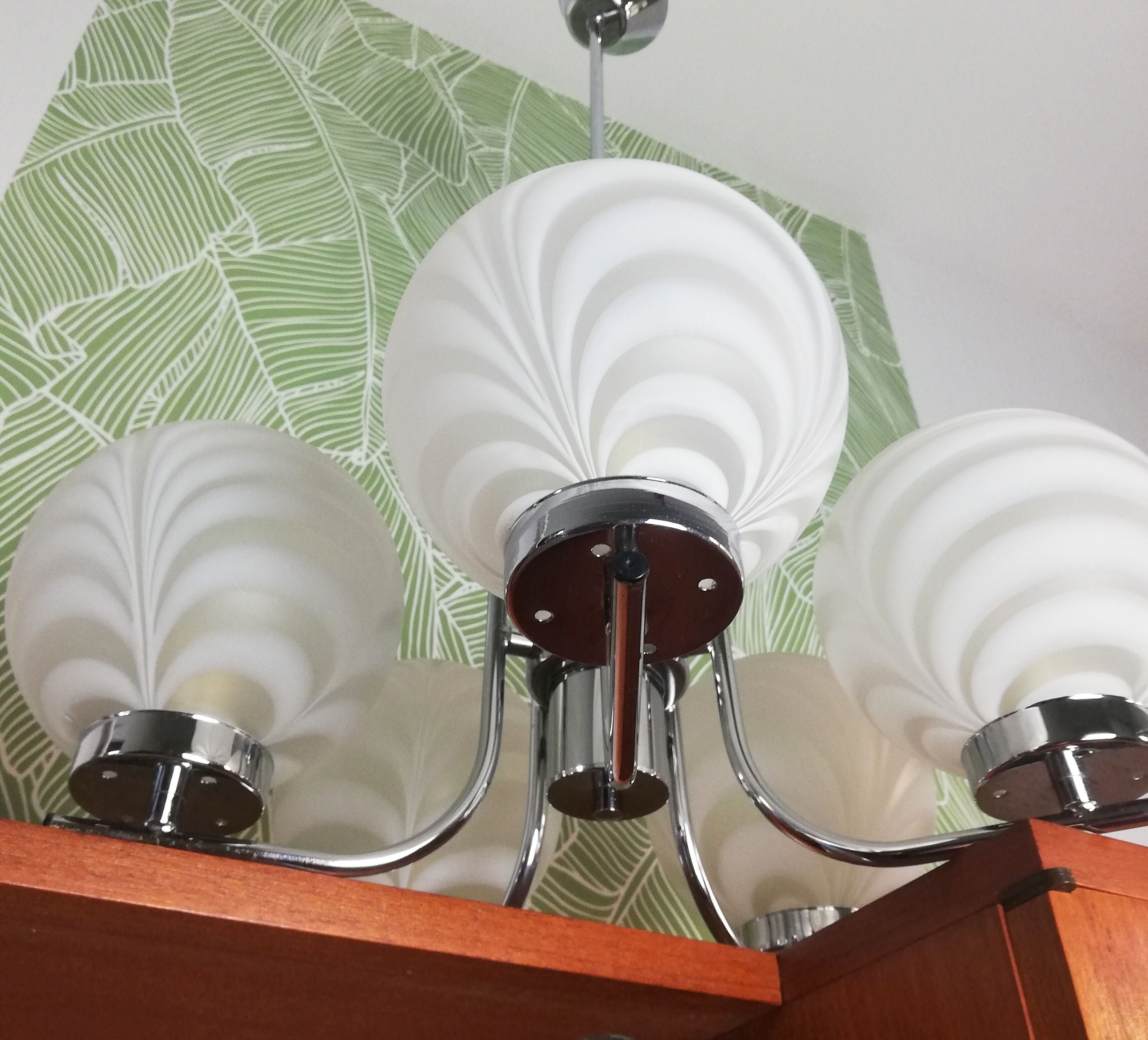 Chrome and opaline chandelier 70s