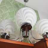 Chrome and opaline chandelier 70s