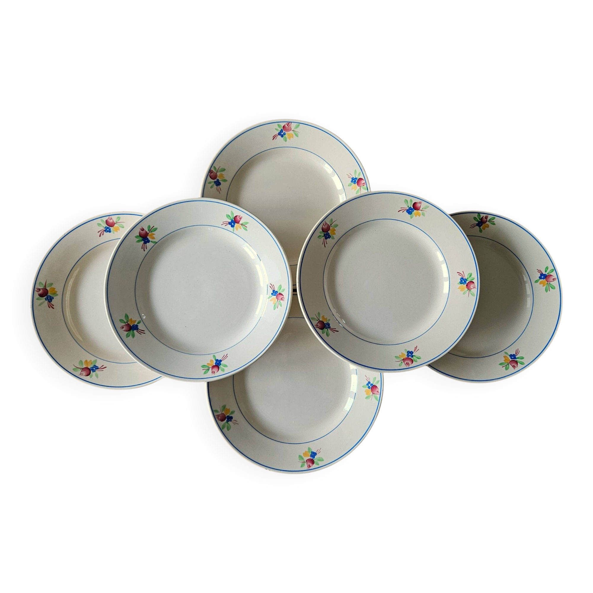6 antique flat plates in Gien earthenware