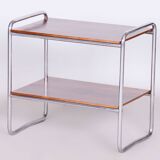 Table d'appoint Bauhaus restaurée, noyer, acier chromé, tchèque, années 1930