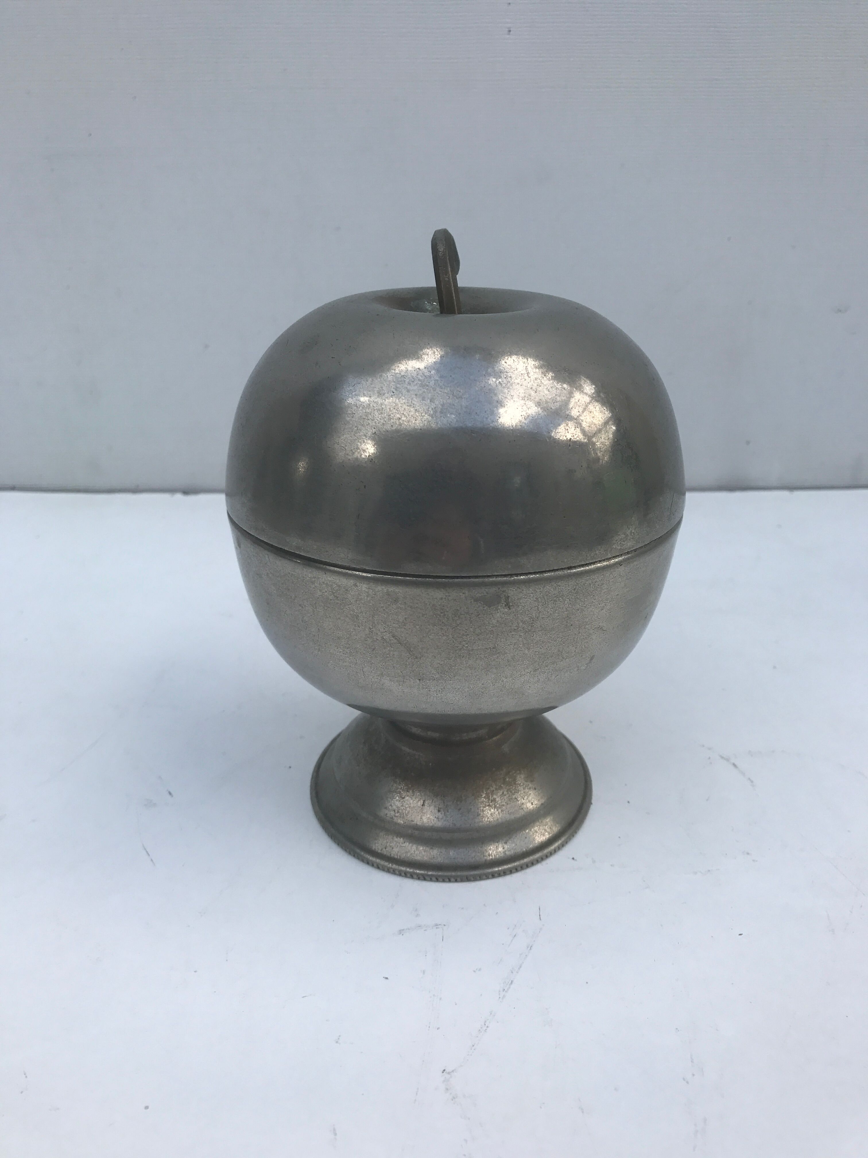Old silver metal ice bucket Apple vintage