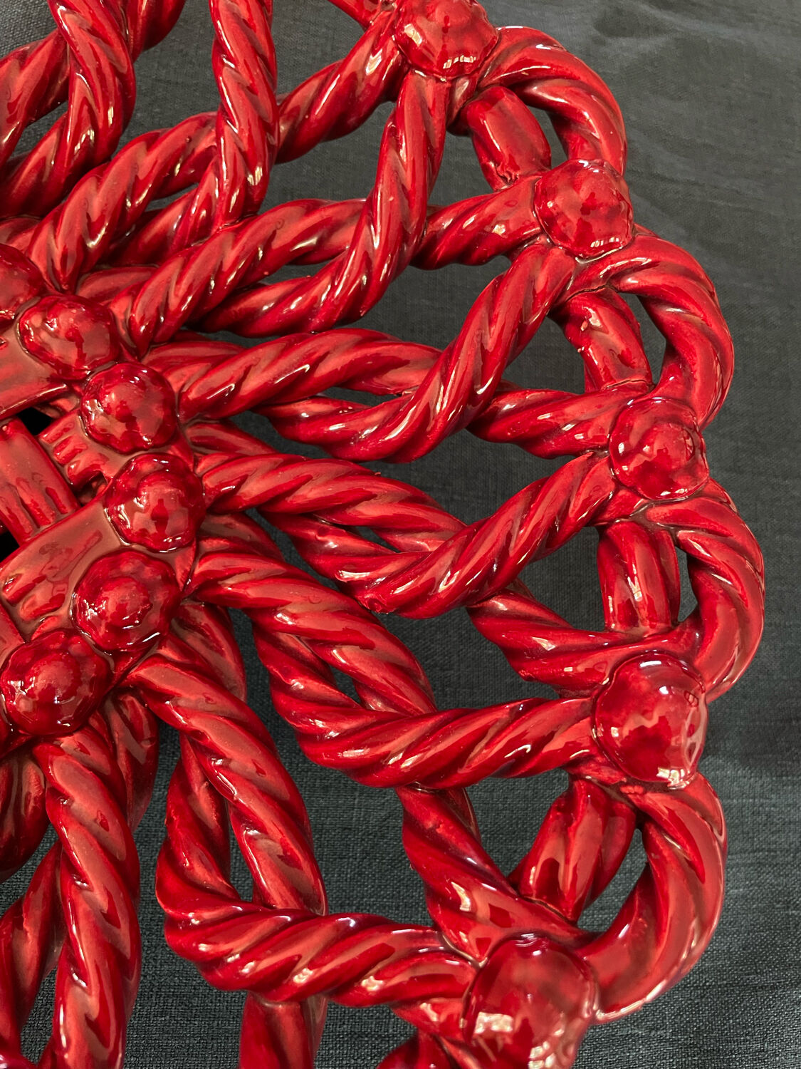 Fruit basket in burgundy basketry slip braided burgundy year 60