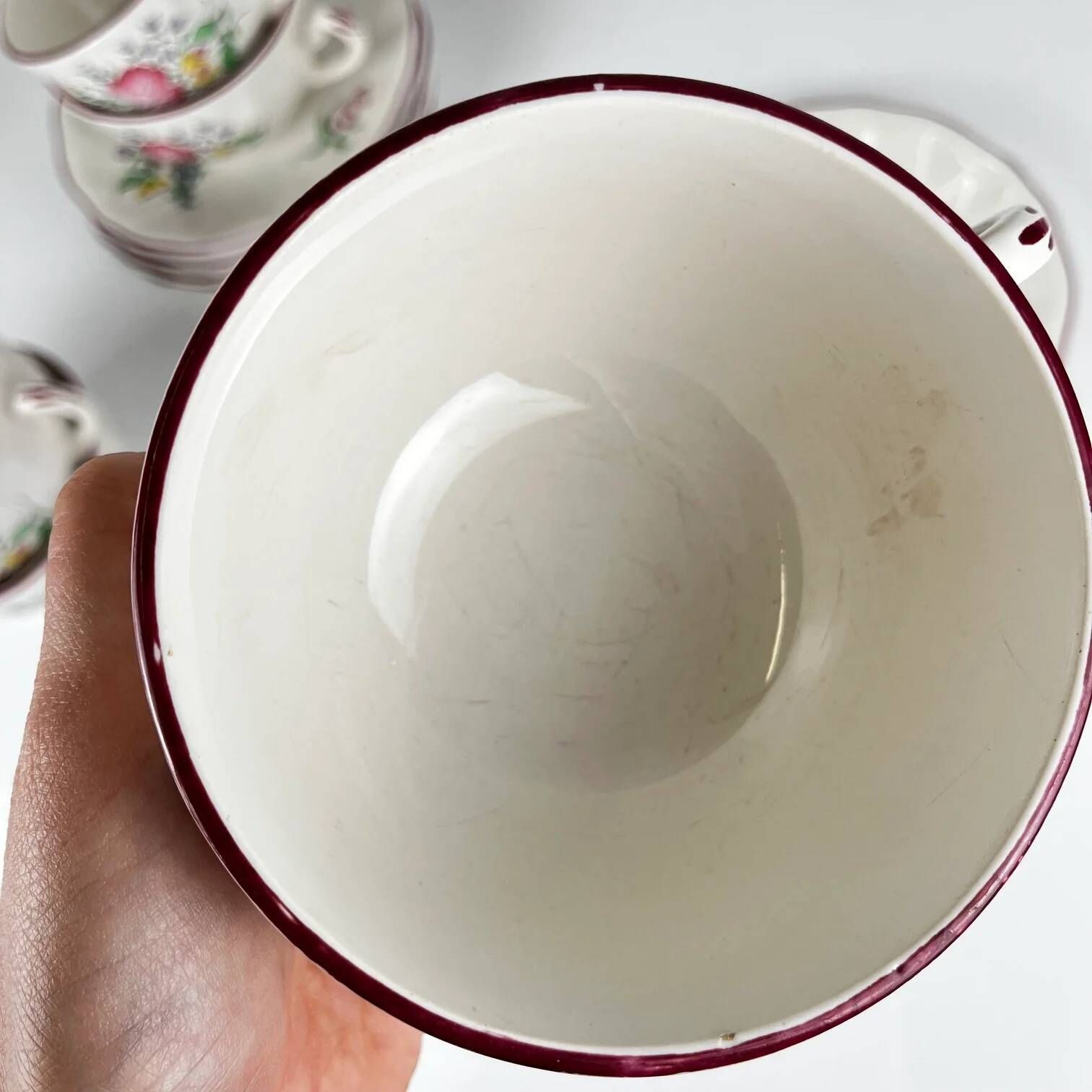 Set of 5 large cups with saucers, Réverbère model by KG Lunéville.