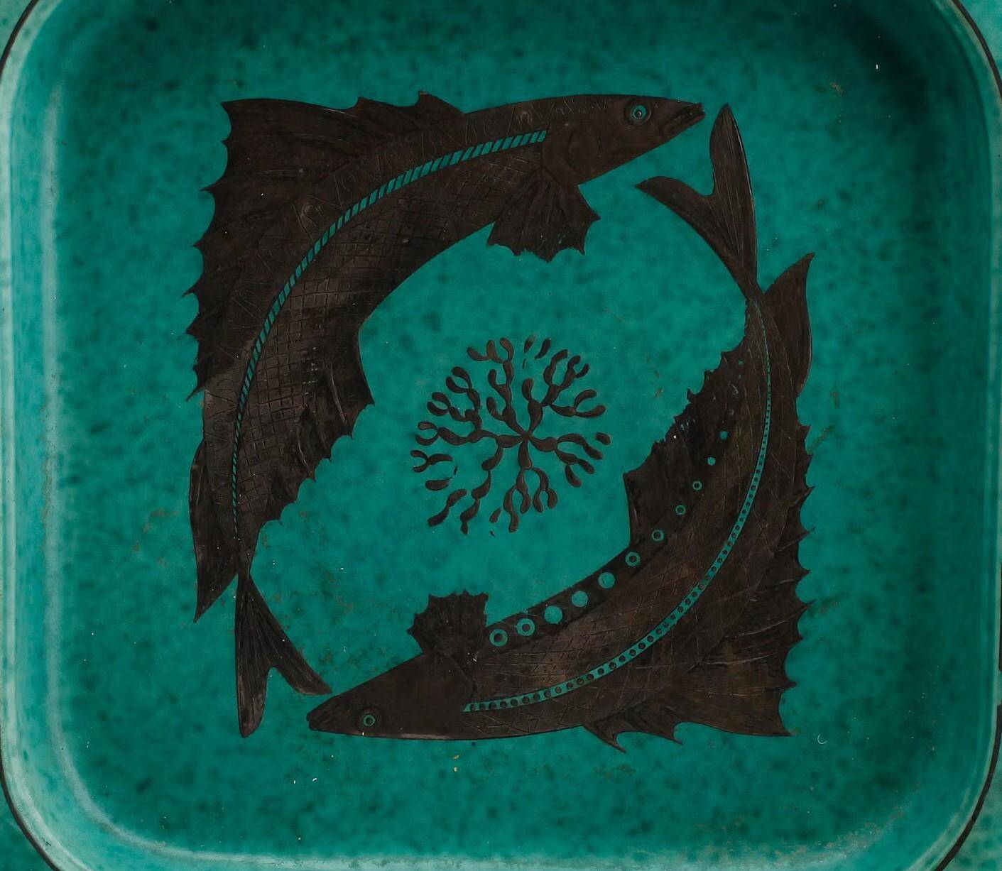 Wilhelm Kage plate in ceramic "Argenta" Gustavsberg Sweden 1950s. Marked.