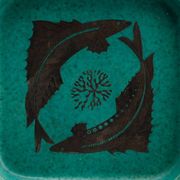 Wilhelm Kage plate in ceramic "Argenta" Gustavsberg Sweden 1950s. Marked.