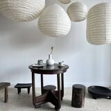 Large pendant light in Japanese-style natural rattan and linen in the shape of a drop H55 D60