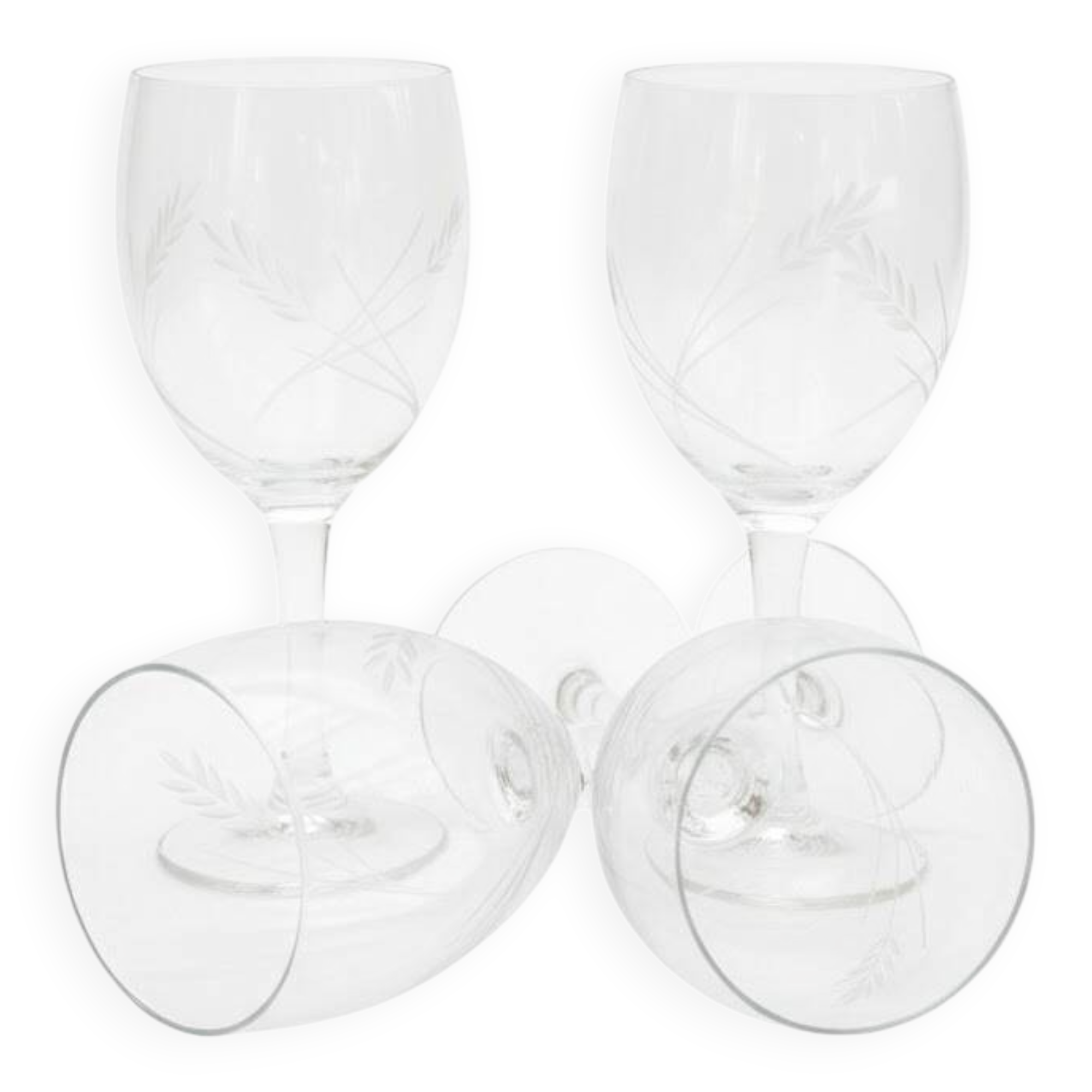 Set of 4 engraved wine glasses - ARC France stemmed glasses