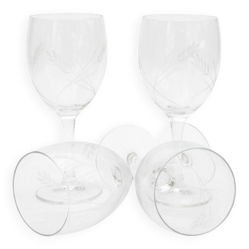 Set of 4 engraved wine glasses - ARC France stemmed glasses