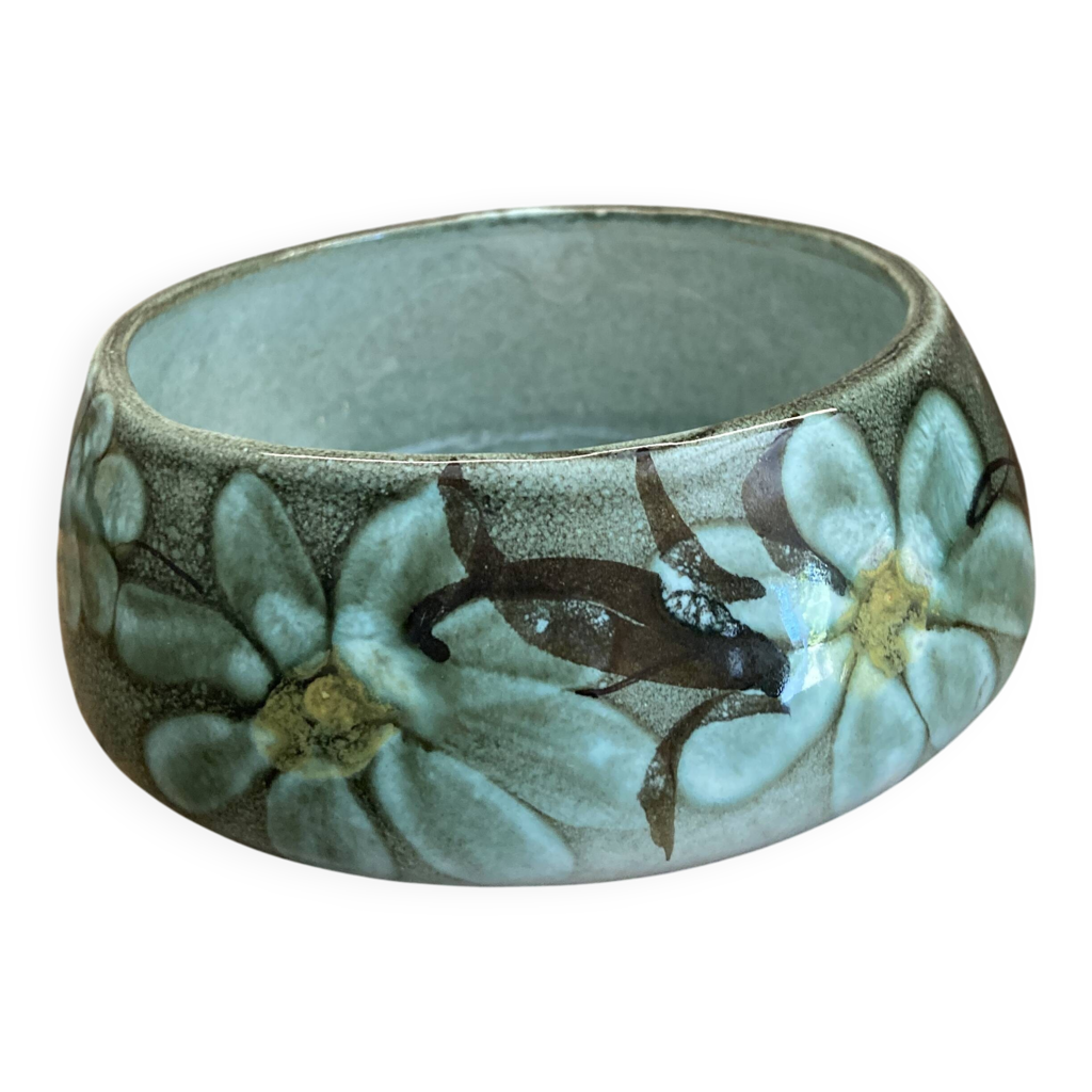 Joli Bol Ancien En Céramique Rose Motif Floral – Signé Pagoille France
