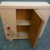 Doll cabinet and armchair, children's toy, 1930s, stencil rabbit pattern