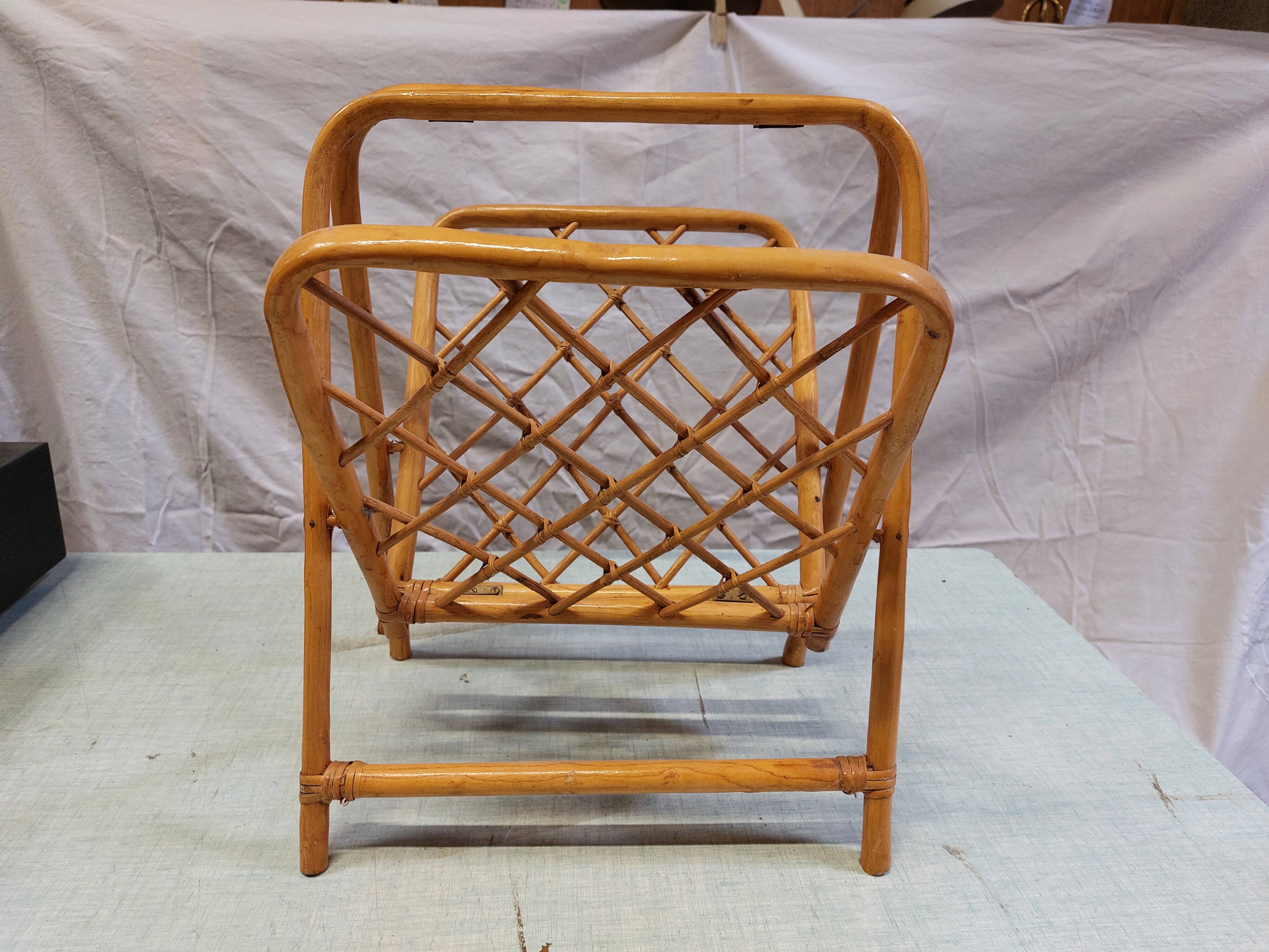 Vintage Bamboo and Rattan Folding Magazine Rack - 70s