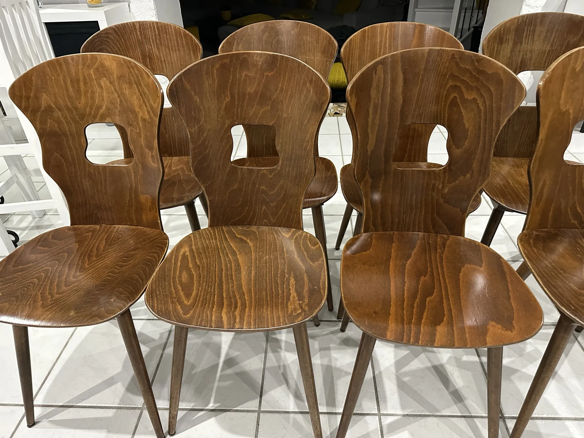 Set of 8 vintage Baumann bistro chairs from the 1970s.