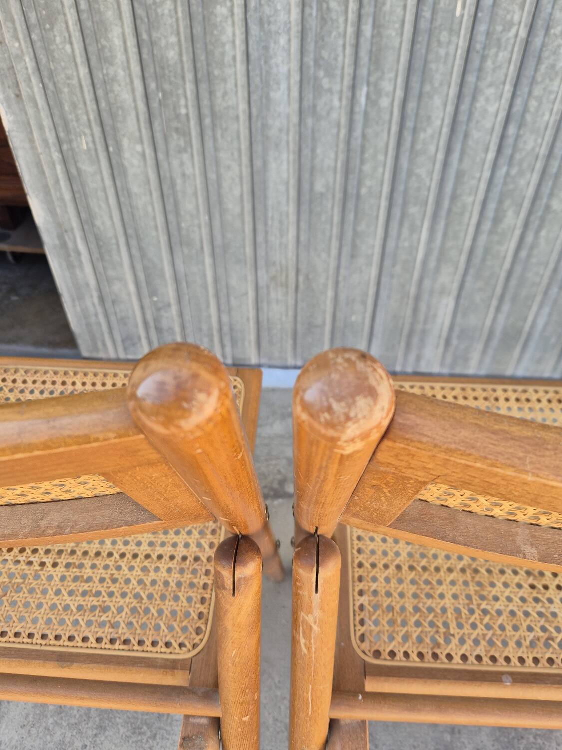 Set of 4 vintage Italian folding chairs in cane 1970s