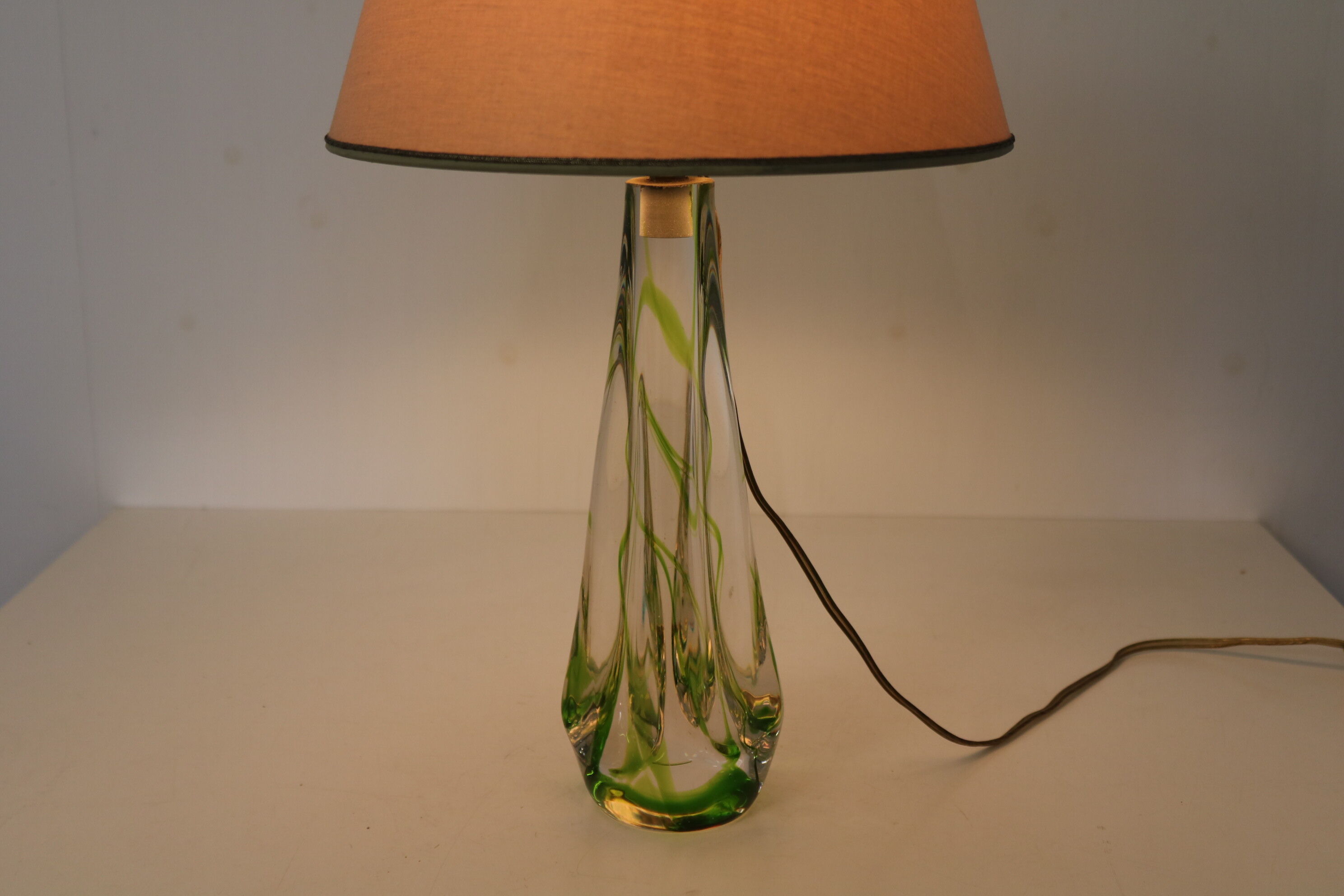 1950s glass table lamp by Kristalunie Maastricht, Netherlands