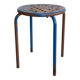 Tabouret industriel acier patine bleue & chocolat vintage
