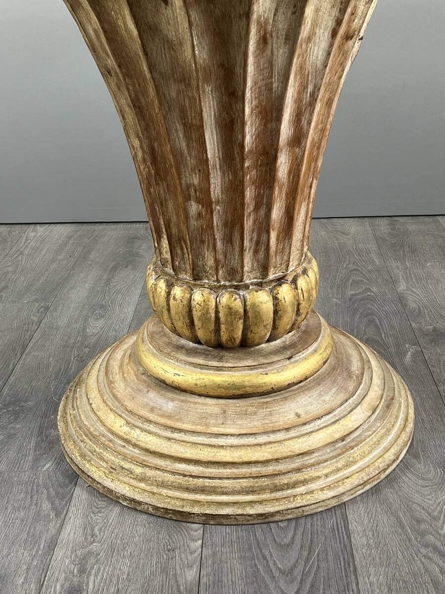 Table with a central carved wooden base, 20th century