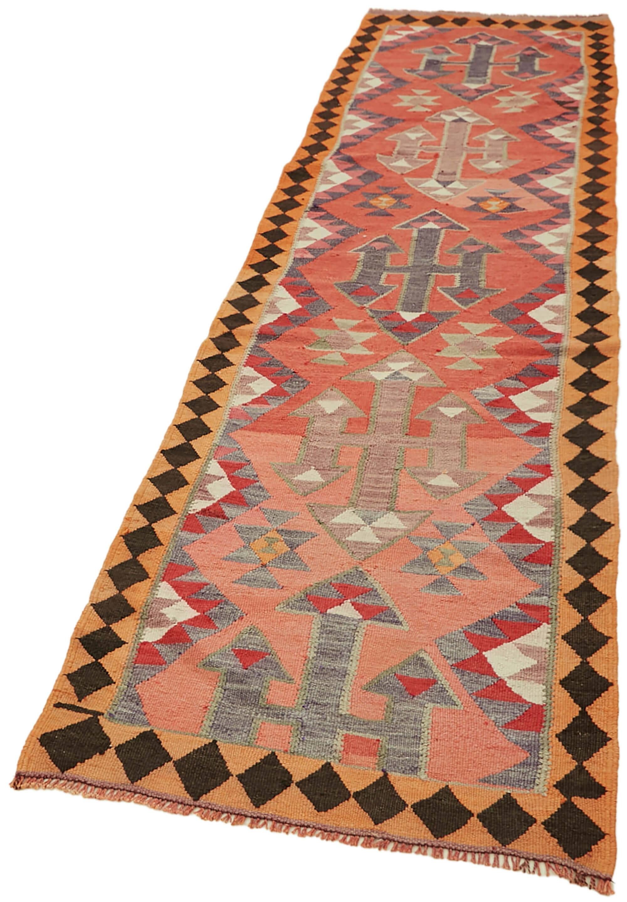 Turkish Handwoven Vintage Herki Kilim 95 cm x 344 cm
