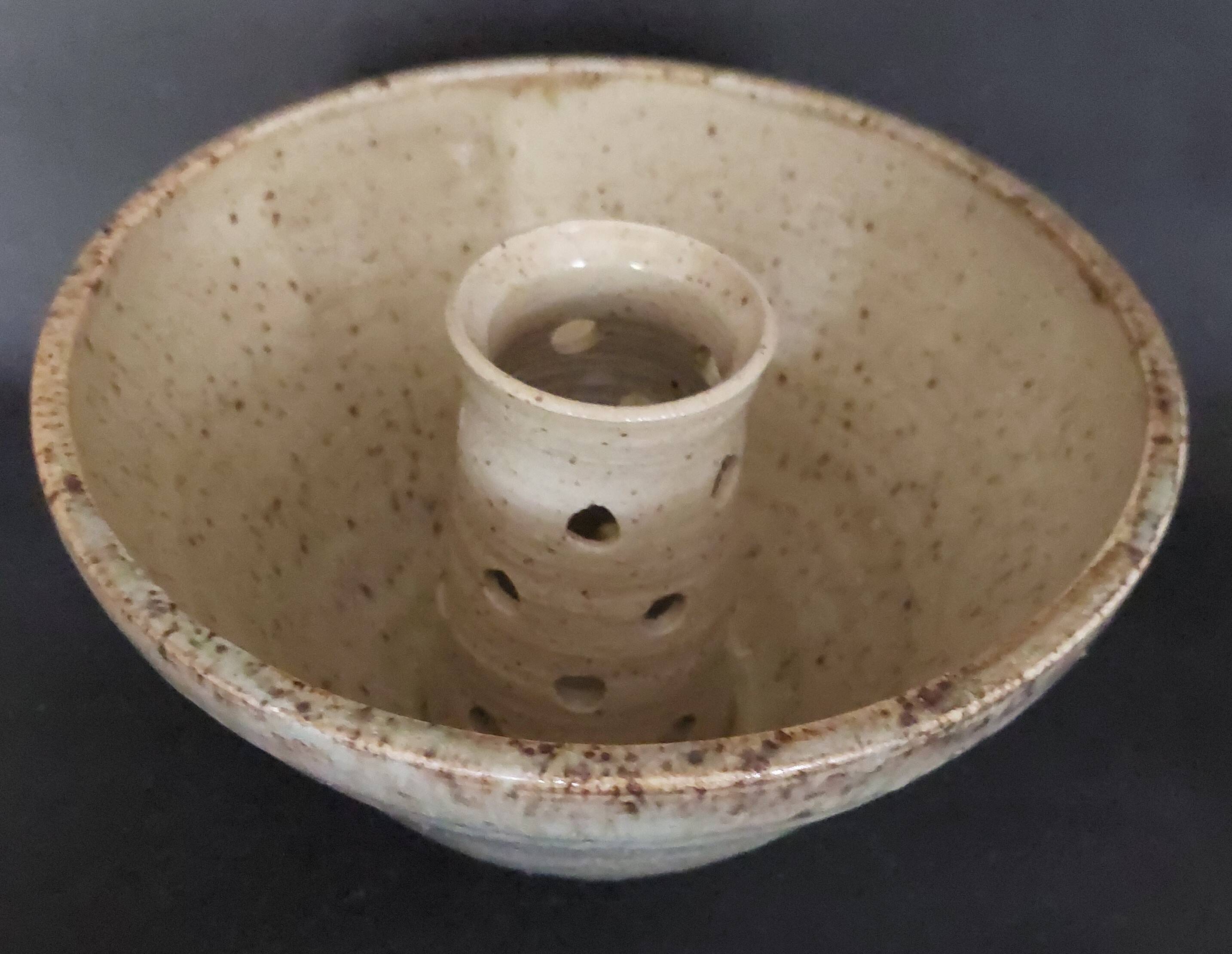 20th century ceramic tea light holder, La Borne stoneware, signed Jean Pierre Viot, dated 196