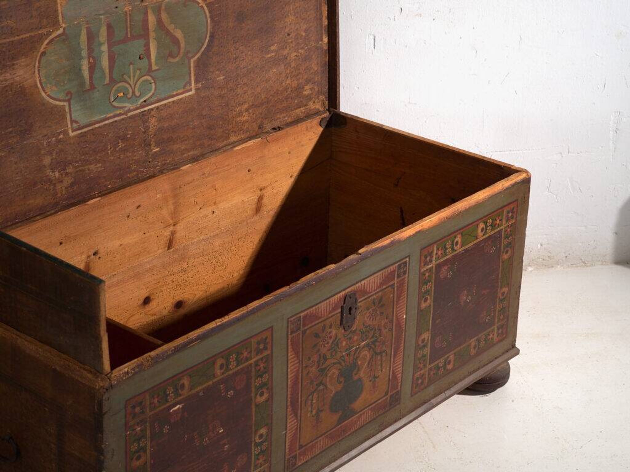 Antique polychrome wedding chest – Central Europe, circa 1850