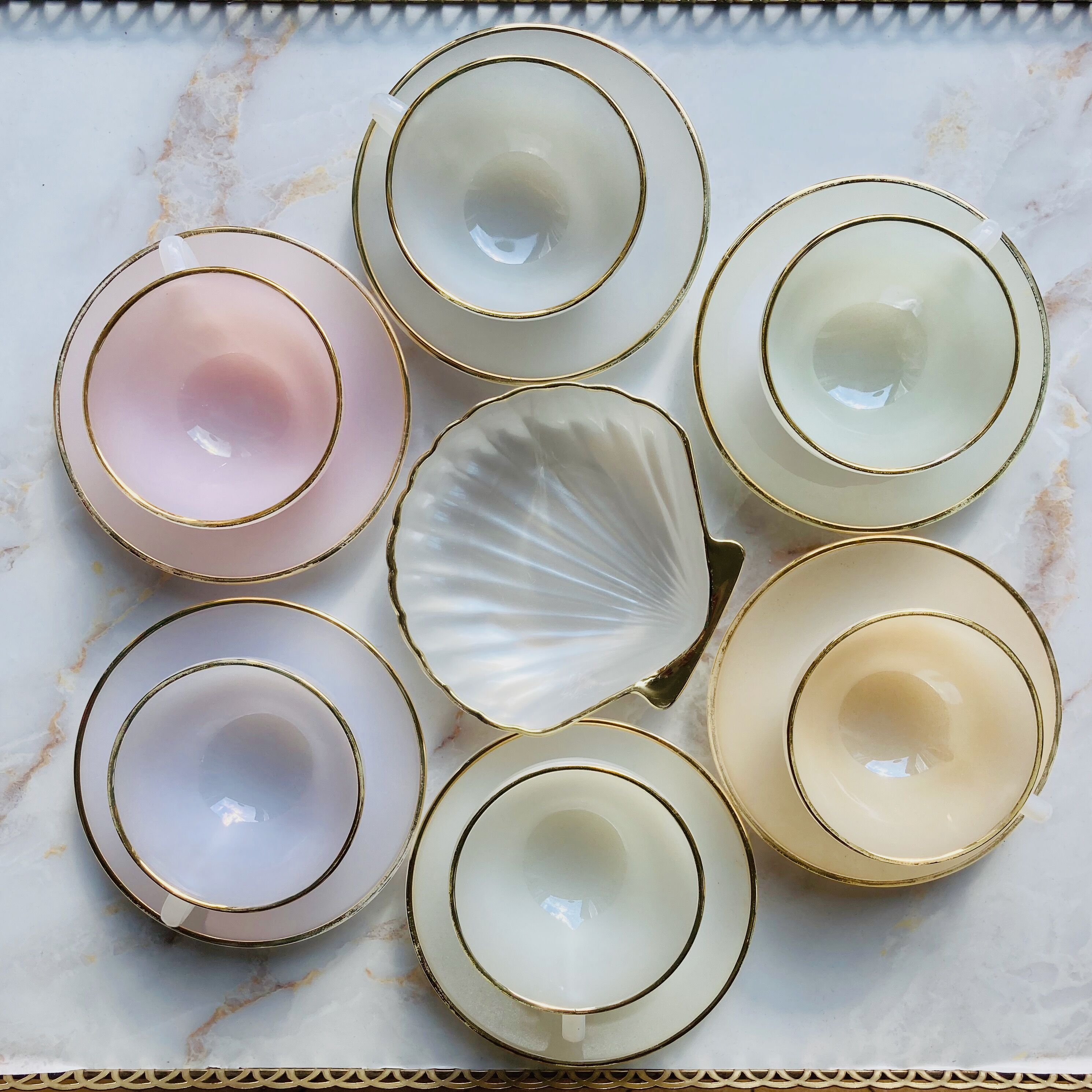 Serving Harlequin vintage opaline glass cups