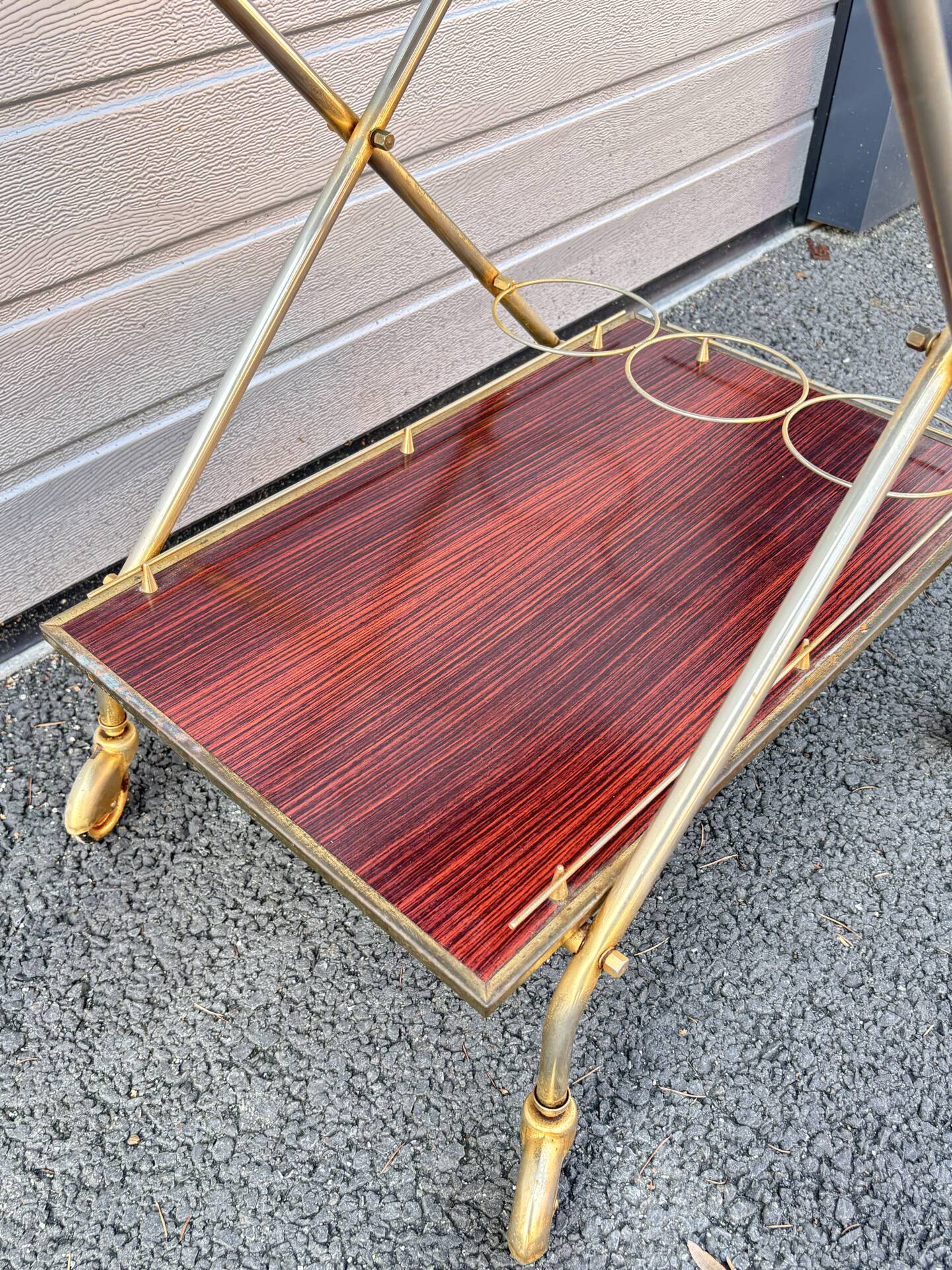 Vintage rolling dessert trolley in red Formica – 1950s/60s