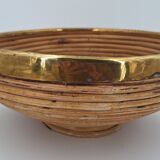 Circular rattan presentation cup rimmed with brass 1960/70 DLG Gabriella Crespi