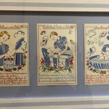 3 illustrations anciennes de puériculture encadrées