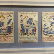3 illustrations anciennes de puériculture encadrées