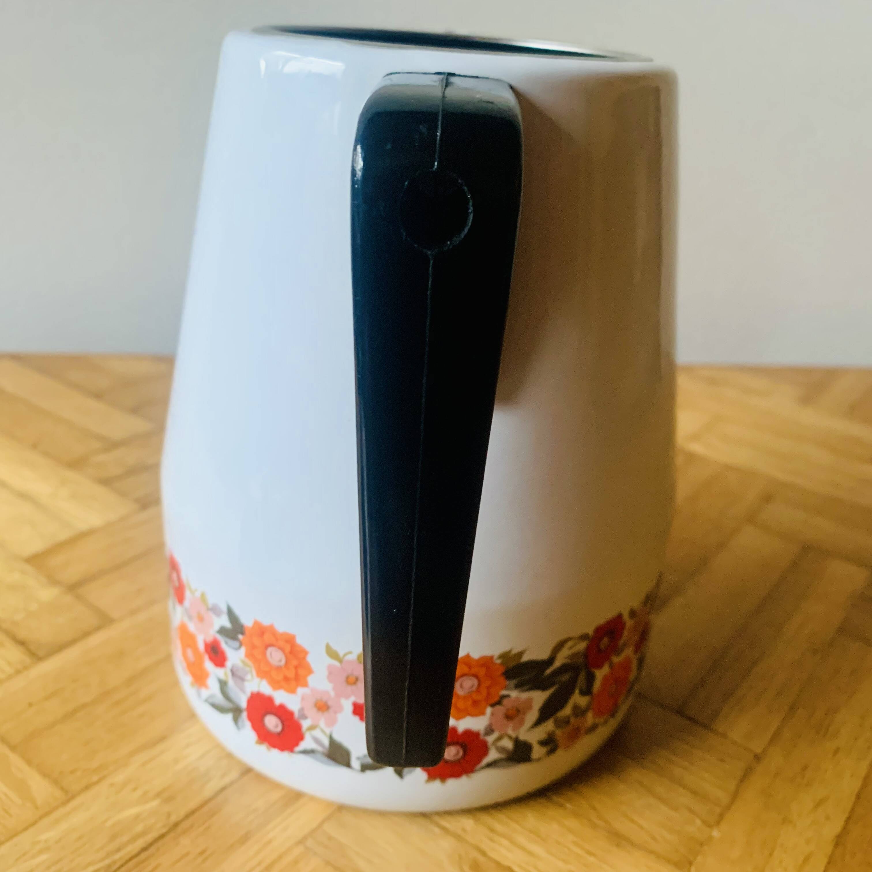 Vintage enameled metal coffee maker - floral decor