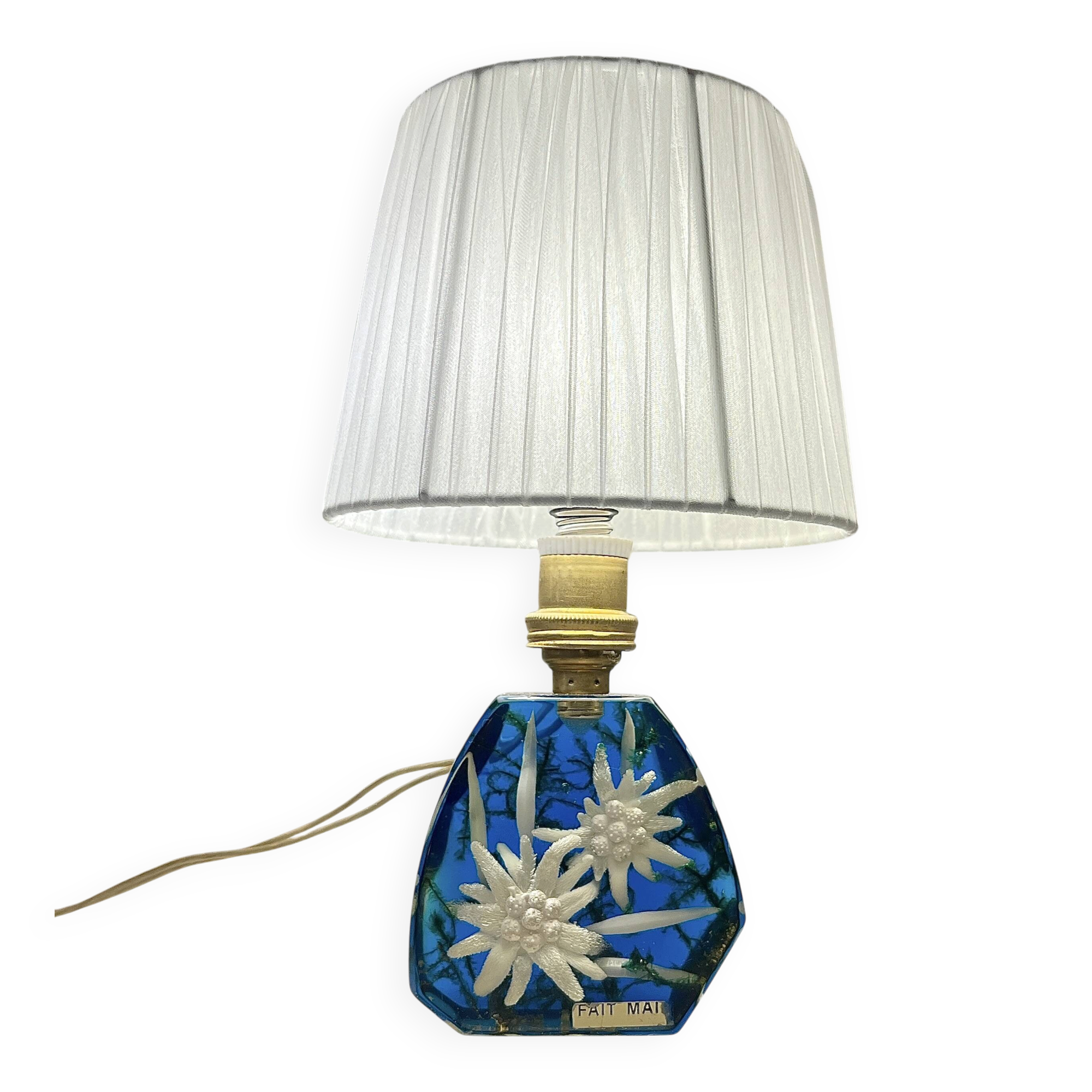 Lampe en résine inclusion de fleurs Edelweiss, 1960
