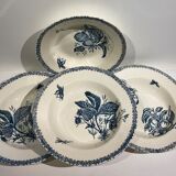 Set of 4 hollow plates, decoration insects and fruits, Manufacture Choisy le Roi Tere de Fer