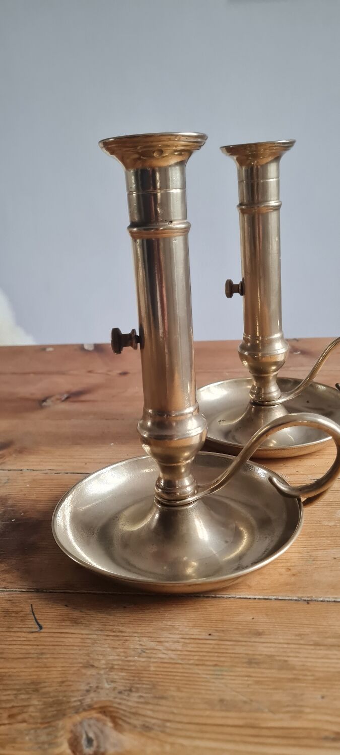 Pair of brass candle holders