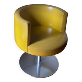 Vintage Italian Space Age Yellow Leather Accent Swivel Chair by Antonia Astori
