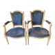 Pair of Louis XVI cabriolet armchairs in cream and blue French elegance late 19th century