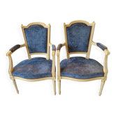 Paire de fauteuils cabriolet Louis XVI crème bleu Élégance française FinXIX