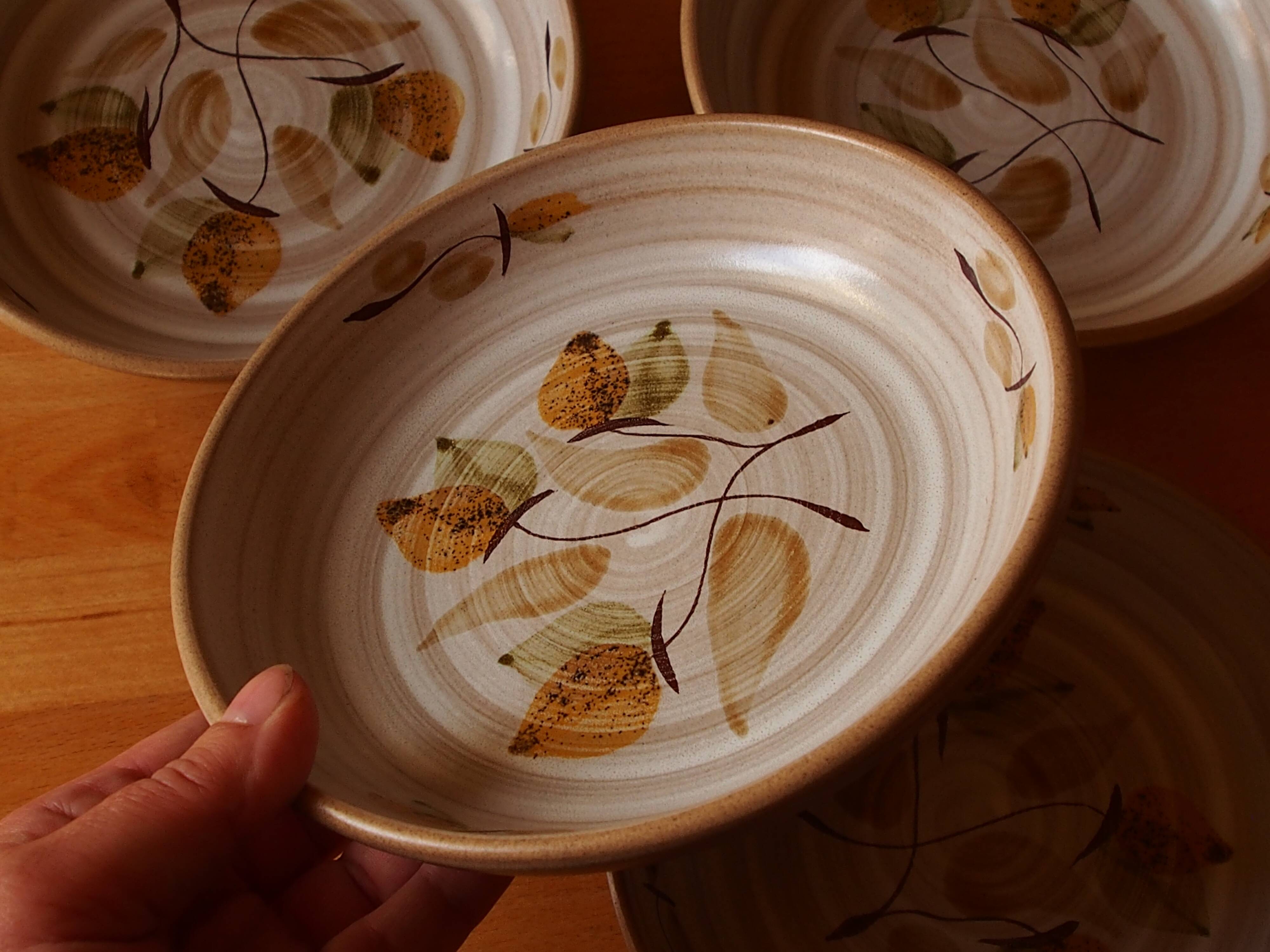Four bowl-shaped plates in vintage Niderviller stoneware with plant decoration