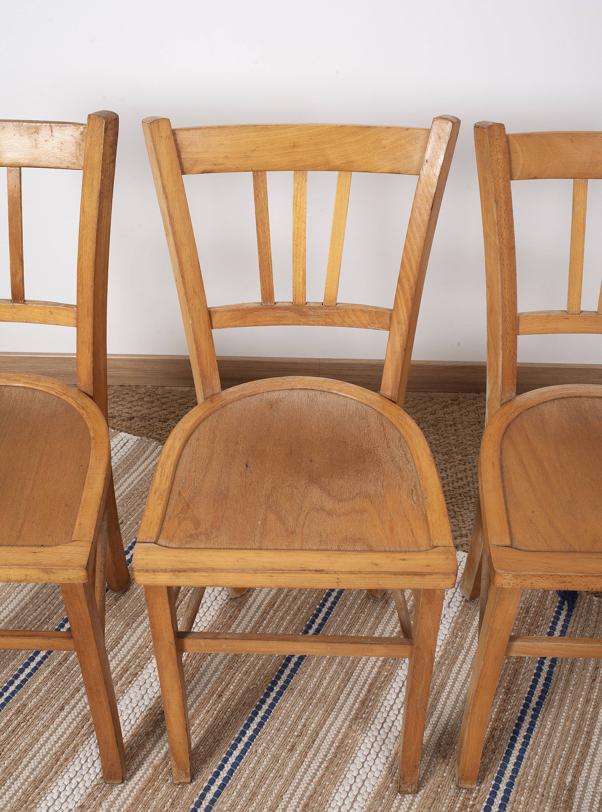 6 bistro chairs, blond wood, typical Luterma brand, 1950s-60s