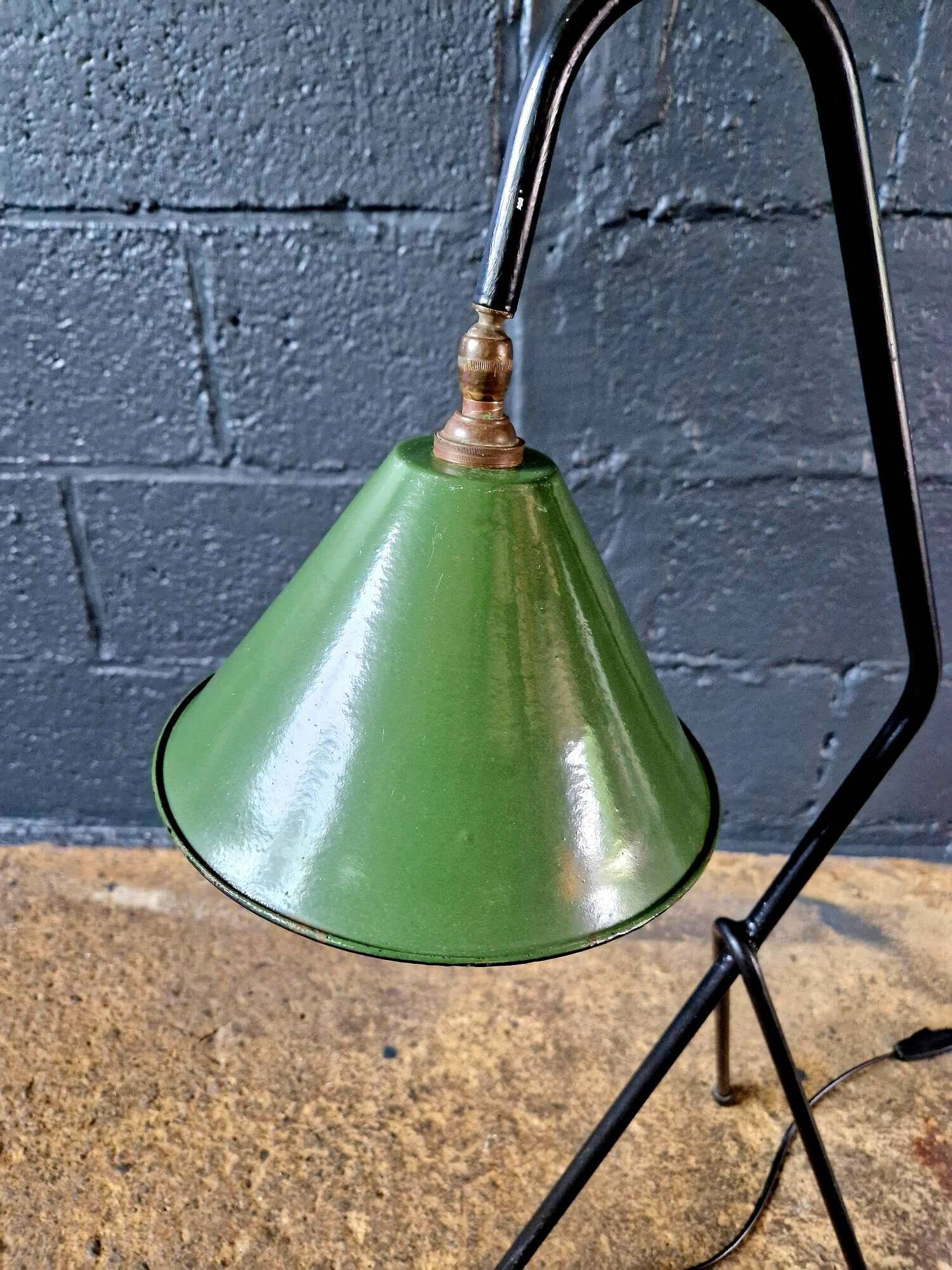 Industrial floor lamp in black lacquered metal and green enamelled sheet metal